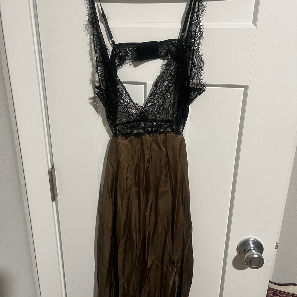 Anthropologie Black and Brown Backless Dress